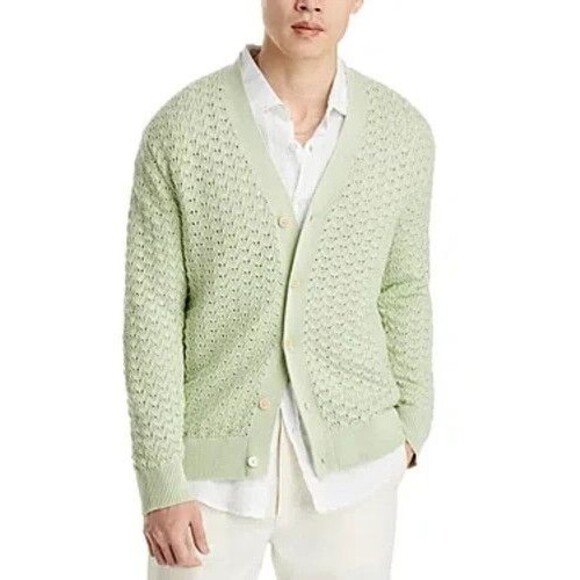 NN07 Sweater Mens XL Lime Green Cardigan Button Up Loose Knit Cotton MANUEL $305 - Picture 1 of 10